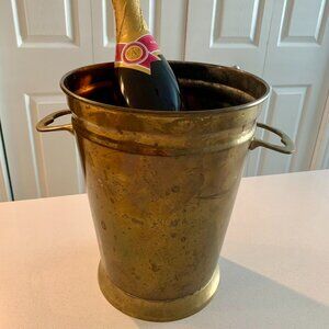 Large Vintage Brass Champagne Bucket/Planter with 2 Butler Handles with Patina